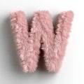 Fluffy letter W in light pink color displayed on pure white background with soft texture and 3D rendering style Royalty Free Stock Photo