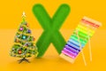 Fluffy letter X with xylophone, X-mas tree. Kids ABC, 3D rendering Royalty Free Stock Photo