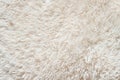 Fluffy long pile soft woolen light beige cozy carpet above view macro