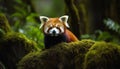 Fluffy mammal sitting on branch in forest generated by AI