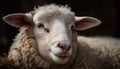 Fluffy merino lamb grazes on rural meadow generated by AI