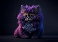 fluffy multicolored kitten.neon Funny cartoon character with big eyes. Fantasy. Generative AI