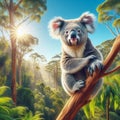 Fluffy Observer - Koala\'s Watchful Gaze in Treetop Canopy