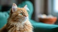 Fluffy Orange Cat Sitting on the Ground Royalty Free Stock Photo