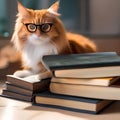 A fluffy orange cat wearing glasses and reading a tiny book5