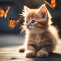 A fluffy orange kitten with a playful expression, chasing a butterfly2