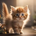 A fluffy orange kitten with a playful expression, chasing a butterfly4