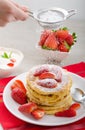 Fluffy pancakes with strawberries Royalty Free Stock Photo