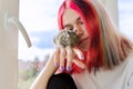 Fluffy pet rodent Chilean degu squirrel on owner girl hand Royalty Free Stock Photo