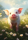 Fluffy Pig\'s Innocent Smile Amongst the Stunning Living Beings o