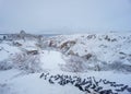 fluffy pigeons on snow in Pigeon Valley in winter Cappadocia Royalty Free Stock Photo