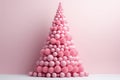 AI generated. Fluffy pink Christmas on pink wall background with copy space