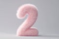 Fluffy pink number 2 on gray background