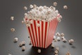 Fluffy popcorn in stripped bucked. 3D rendered illustration Royalty Free Stock Photo