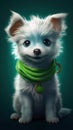 Fluffy Puppy with Green Bandana and Big Blue Eyes in Unreal Engine 5 Style .
