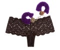 Fluffy purple handcuffs and panties, prostitution