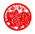 Fluffy red flat paper-cut sticker on white as symbol of Chinese New Year of the pig Royalty Free Stock Photo