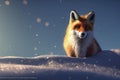 A fluffy red fox poses with snow in the background, generative ai Royalty Free Stock Photo