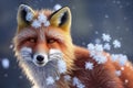 A fluffy red fox poses with snow in the background, generative ai Royalty Free Stock Photo