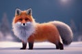 A fluffy red fox poses with snow in the background, generative ai Royalty Free Stock Photo