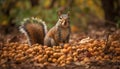 Fluffy rodent eating nut on tree branch, natural beauty foreground generated by AI Royalty Free Stock Photo