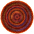 Fluffy round weave carpet with grunge striped circular wavy colorful pattern