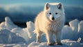 Fluffy Samoyed puppy playing in snowy arctic landscape generated by AI