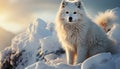 Fluffy Samoyed puppy sitting in snow, enjoying winter beauty generated by AI