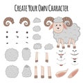 Sheep creation kit of cute cartoon Sheep character vector illustration. Create your own bam face - Vector. Diy Royalty Free Stock Photo