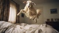 Fluffy Sheep Leaping In Air: A Celestial Bedtime Spectacle