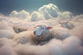 Fluffy Sheep sleep cloud sky. Generate Ai