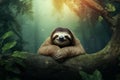 Fluffy Sloth animal funny. Generate Ai