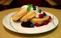 Fluffy Souffle Pancakes with Fresh Mix Berries and Mascarpone Cream Royalty Free Stock Photo