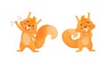 Fluffy Squirrel Character Waving Paw and Smiling Vector Set Royalty Free Stock Photo