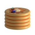 Fluffy stack of pancakes with maple syrup, butter and fresh fruit on white background 3d illustration Royalty Free Stock Photo