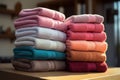 Fluffy stack Towels neatly arranged in a stack for convenience