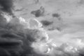 Fluffy stormy clouds in black and white mode