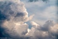 Fluffy stormy clouds in the sunset sky