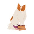 Fluffy Tabby Sitting on Pile of Books Vector Illustration