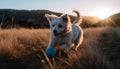 Fluffy terrier playing with ball in sunlight generated by AI