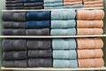 Fluffy towels were neatly folded and stacked on the shelves Royalty Free Stock Photo