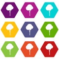 Fluffy tree icon set color hexahedron