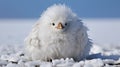 A fluffy white bird sitting on top of a pile of snow, AI Royalty Free Stock Photo