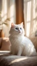 A fluffy white cat with piercing blue eyes. Royalty Free Stock Photo