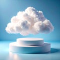 Fluffy White Cloud Above a White Podium Against Light Blue Background Royalty Free Stock Photo