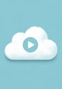 A fluffy white cloud with a play button icon superimposed in its center is set against Royalty Free Stock Photo