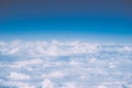 Fluffy white clouds and blue sky with copy space, airplane view