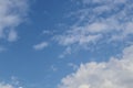 Fluffy white clouds with cloudbank in lower right corner - pretty blue sky - replacement or background Royalty Free Stock Photo