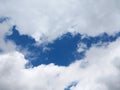 Fluffy white cumulus clouds float in a vibrant blue sky, creating a peaceful, serene natural background. Royalty Free Stock Photo