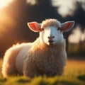 fluffy white lamb on meadow. Generative AI